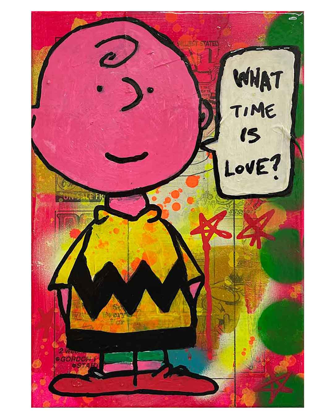 What time is Love? Painting by Barrie J Davies 2022, Mixed media on Canvas, 21cm x 29cm, Unframed and ready to hang.