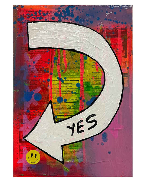 Yes Painting by Barrie J Davies 2024, Mixed media on Canvas, 21 cm x 29 cm, Unframed and ready to hang.