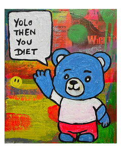 Yolo Diet Painting by Barrie J Davies 2024, Mixed media on Canvas, 24 cm x 30 cm, Unframed and ready to hang.