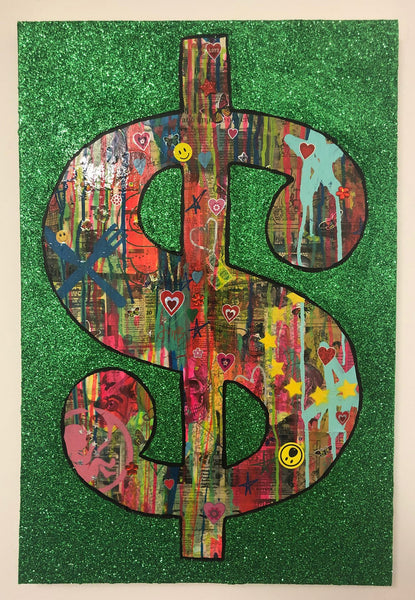 Cash rules Everything Around Me by Barrie J Davies 2019, mixed media on canvas, Unframed, 50cm x 75cm. Barrie J Davies is an Artist - Pop Art and Street art inspired Artist based in Brighton England UK - Pop Art Paintings, Street Art Prints & Editions available.