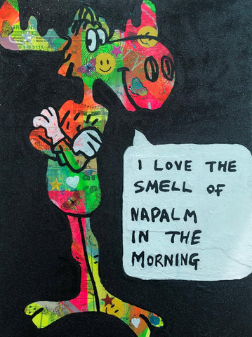 I love the smell of napalm in the morning by Barrie J Davies 2019, mixed media on canvas, unframed, 30cm x 40cm. Barrie J Davies is an Artist - Pop Art and Street art inspired Artist based in Brighton England UK - Pop Art Paintings, Street Art Prints & Editions available.
