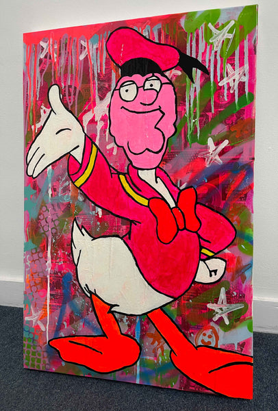 Mad Ducky Painting by Barrie J Davies 2023, Mixed media on Canvas, 50cm x 75cm, Unframed and ready to hang.