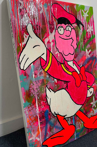 Mad Ducky Painting by Barrie J Davies 2023, Mixed media on Canvas, 50cm x 75cm, Unframed and ready to hang.