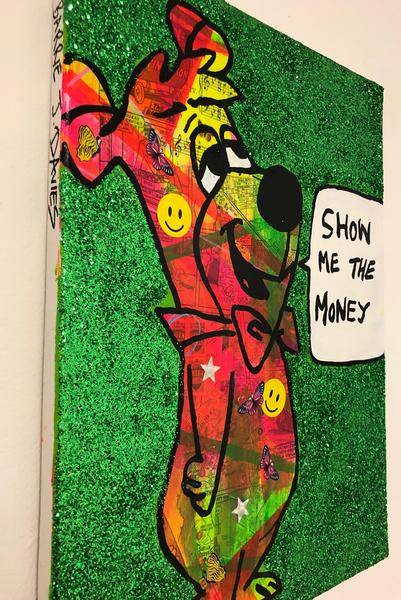 Show me the money by Barrie J Davies 2019, mixed media on canvas, unframed, 30cm x 40cm. Barrie J Davies is an Artist - Pop Art and Street art inspired Artist based in Brighton England UK - Pop Art Paintings, Street Art Prints & Editions available. 