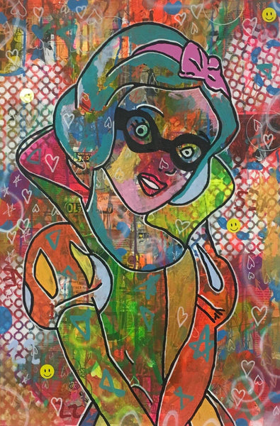 A Day in the lives by Barrie J Davies 2018, mixed media on canvas, Unframed, 50cm x 75cm. Pop Art Street Artist based in Brighton England UK - buy art online with free delivery Pop Art Paintings, Street Art Prints & sculptures.