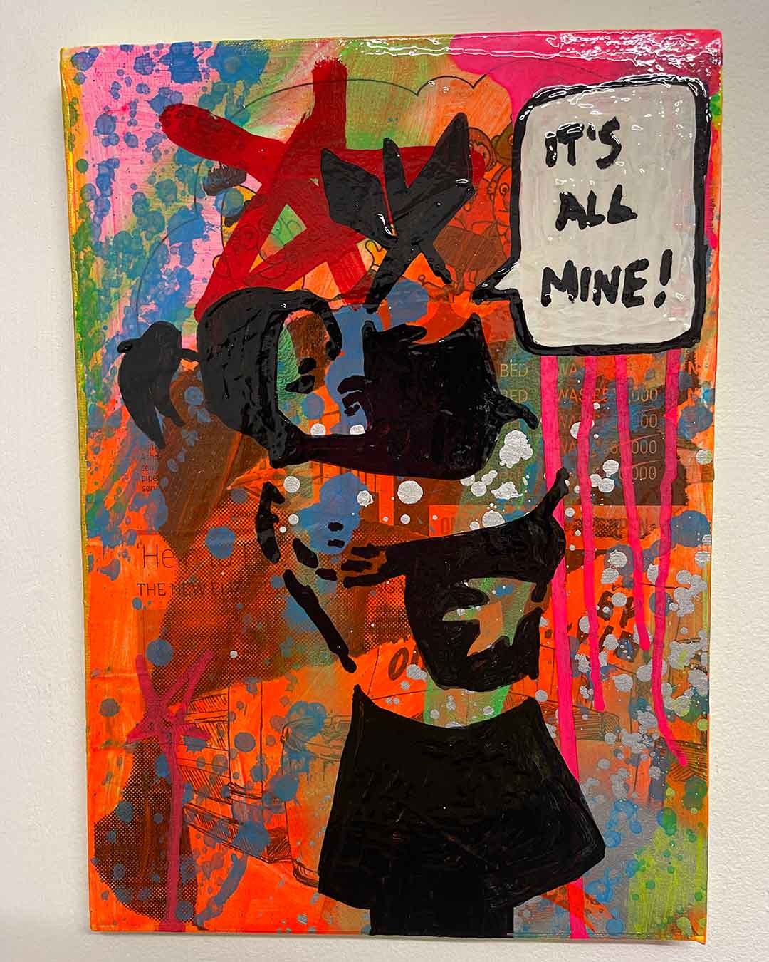 All mine after Banksy Painting by Barrie J Davies 2022, Mixed media on Canvas, 21cm x 29cm, Unframed and ready to hang.