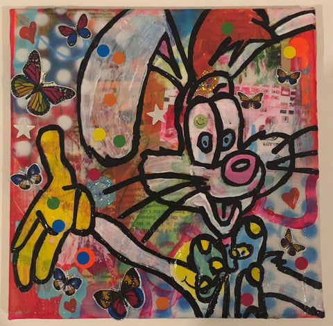 Baby Lemonade by Barrie J Davies 2019, Mixed media on Canvas, 20cm x 20cm, Unframed. Barrie J Davies is an Artist - Urban Pop Art & Street art Artist based in Brighton England UK - Pop Art Paintings, Street Art Prints & Editions available. 