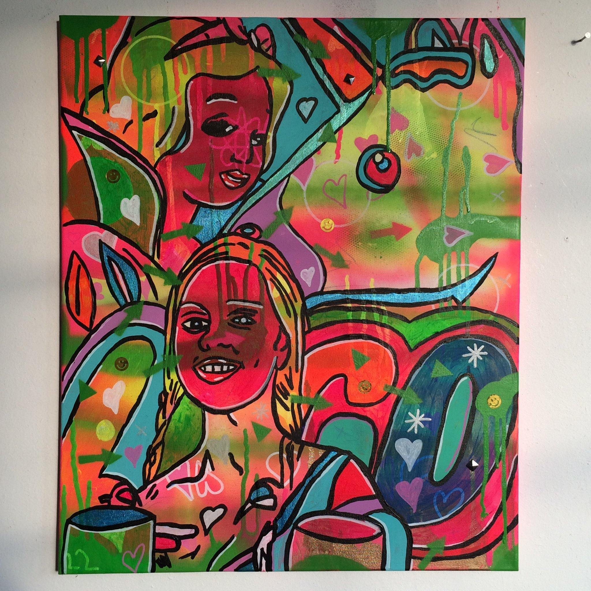 Bath Bomb by Barrie J Davies 2015, mixed media on canvas, 50cm x 60cm, unframed. Barrie J Davies is an Artist - Psychedelic pop surreal street art inspired Artist based in Brighton England UK - Paintings, Prints & Editions available.
