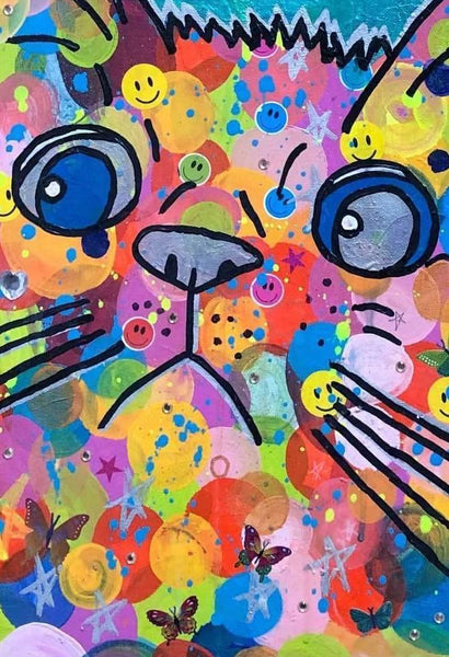 Blue Cosmic Moggy Painting - BARRIE J DAVIES IS AN ARTIST