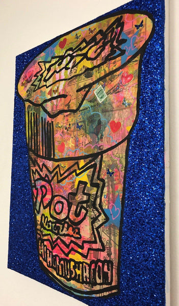 Blue pop noodling by Barrie J Davies 2019, mixed media on canvas, unframed, 30cm x 40cm. Barrie J Davies is an Artist - Pop Art and Street art inspired Artist based in Brighton England UK - Pop Art Paintings, Street Art Prints & Editions available.