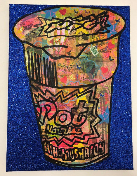 Blue pop noodling by Barrie J Davies 2019, mixed media on canvas, unframed, 30cm x 40cm. Barrie J Davies is an Artist - Pop Art and Street art inspired Artist based in Brighton England UK - Pop Art Paintings, Street Art Prints & Editions available.