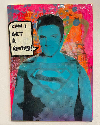 Can I get a Rewind Painting by Barrie J Davies 2022, Mixed media on Canvas, 21cm x 29cm, Unframed and ready to hang.