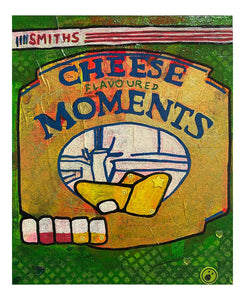Cheesy Moments Painting by Barrie J Davies 2022, Mixed media on Canvas, 56cm x 45cm, Unframed and ready to hang.