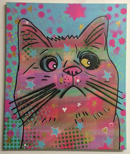 Cosmic moggy by Barrie J Davies 2015, mixed media on canvas, unframed, 50cm x 60cm. Barrie J Davies is an Artist - Pop Art and Street art inspired Artist based in Brighton England UK - Pop Art Paintings, Street Art Prints & Editions available.