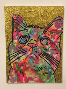 Cosmic Moggy by Barrie J Davies 2019, Mixed media on Canvas, Unframed. Urban Pop Art Street Artist based in Brighton England UK. Buy online for free delivery worldwide.