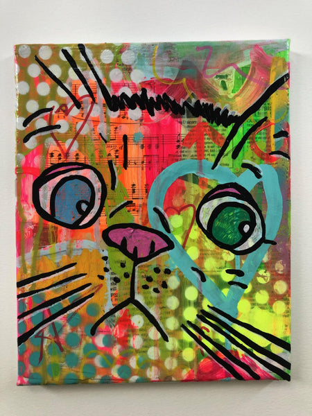 Cosmic Moggy by Barrie J Davies 2019 mixed media on canvas, Unframed, 21cm x 25 cm, unframed. Barrie J Davies is an Artist - Pop Art and Street art inspired Artist based in Brighton England UK - Pop Art Paintings, Street Art Prints & Editions available.