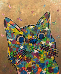 Cosmic moggy by Barrie J Davies 2018, mixed media on canvas, unframed, 50cm x 60cm. Barrie J Davies is an Artist - Pop Art and Street art inspired Artist based in Brighton England UK - Pop Art Paintings, Street Art Prints & Editions available.