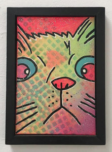 Cosmic moggy by Barrie J Davies 2015, mixed media on canvas, framed, 30cm x 40cm. Barrie J Davies is an Artist - Pop Art and Street art inspired Artist based in Brighton England UK - Pop Art Paintings, Street Art Prints & Editions available.