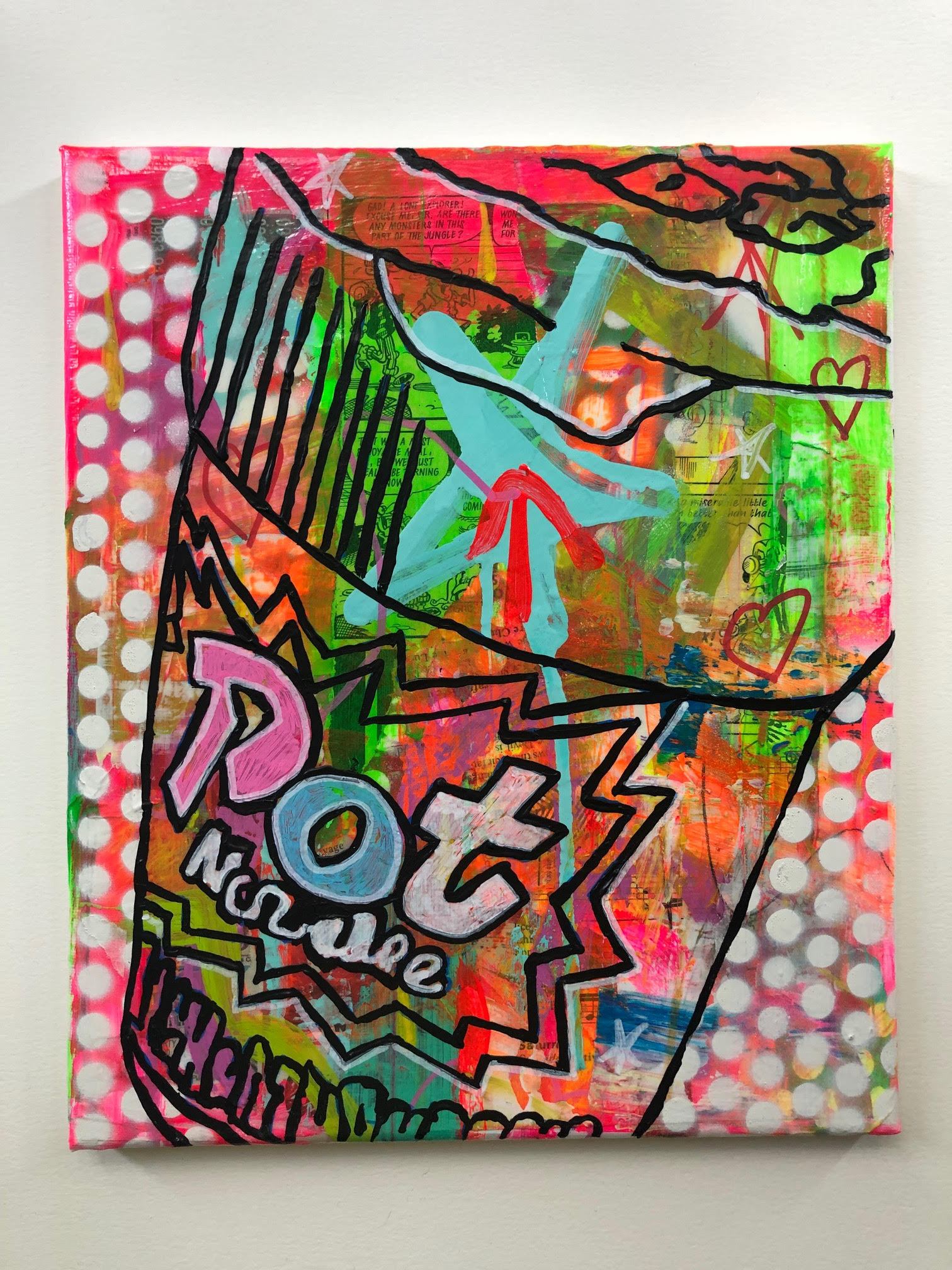 Dotty Pot Noodlism by Barrie J Davies 2019, mixed media on canvas, 25cm x 30 cm, unframed. Barrie J Davies is an Artist - Pop Art and Street art inspired Artist based in Brighton England UK - Pop Art Paintings, Street Art Prints & Editions available. 