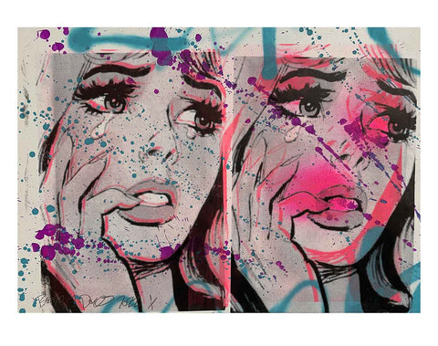 Double Lady Crying Print by Barrie J Davies 2022 - unframed Silkscreen print on paper (hand finished) edition of 1/1 - A2 size 42cm x 59.4cm.