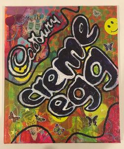 Eggs eleven by Barrie J Davies 2019, Mixed media on Canvas, 30cm x 25cm, Unframed. Barrie J Davies is an Artist - Pop Art and Street art inspired Artist based in Brighton England UK - Pop Art Paintings, Street Art Prints & Editions available.