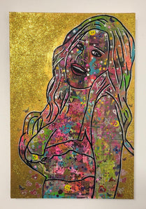 Graffiti girl by Barrie J Davies 2019, mixed media on canvas, Unframed, 50cm x 75cm. Barrie J Davies is an Artist - Pop Art and Street art inspired Artist based in Brighton England UK - Pop Art Paintings, Street Art Prints & Editions available.