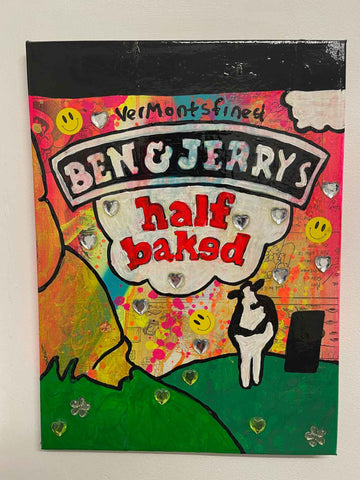 Half Baked Ice cream Painting by Barrie J Davies 2022, Mixed media on Canvas, 20cm x 25cm, Unframed and ready to hang.