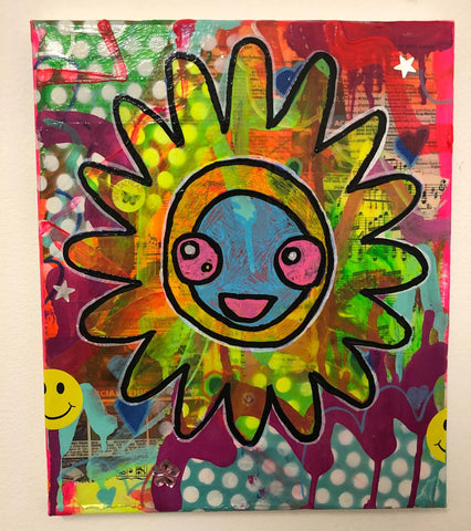 Happy Happy Joy Joy by Barrie J Davies 2019, Mixed media on Canvas, 25cm x 30cm, Unframed. Barrie J Davies is an Artist - Pop Art and Street art inspired Artist based in Brighton England UK - Pop Art Paintings, Street Art Prints & Editions available.