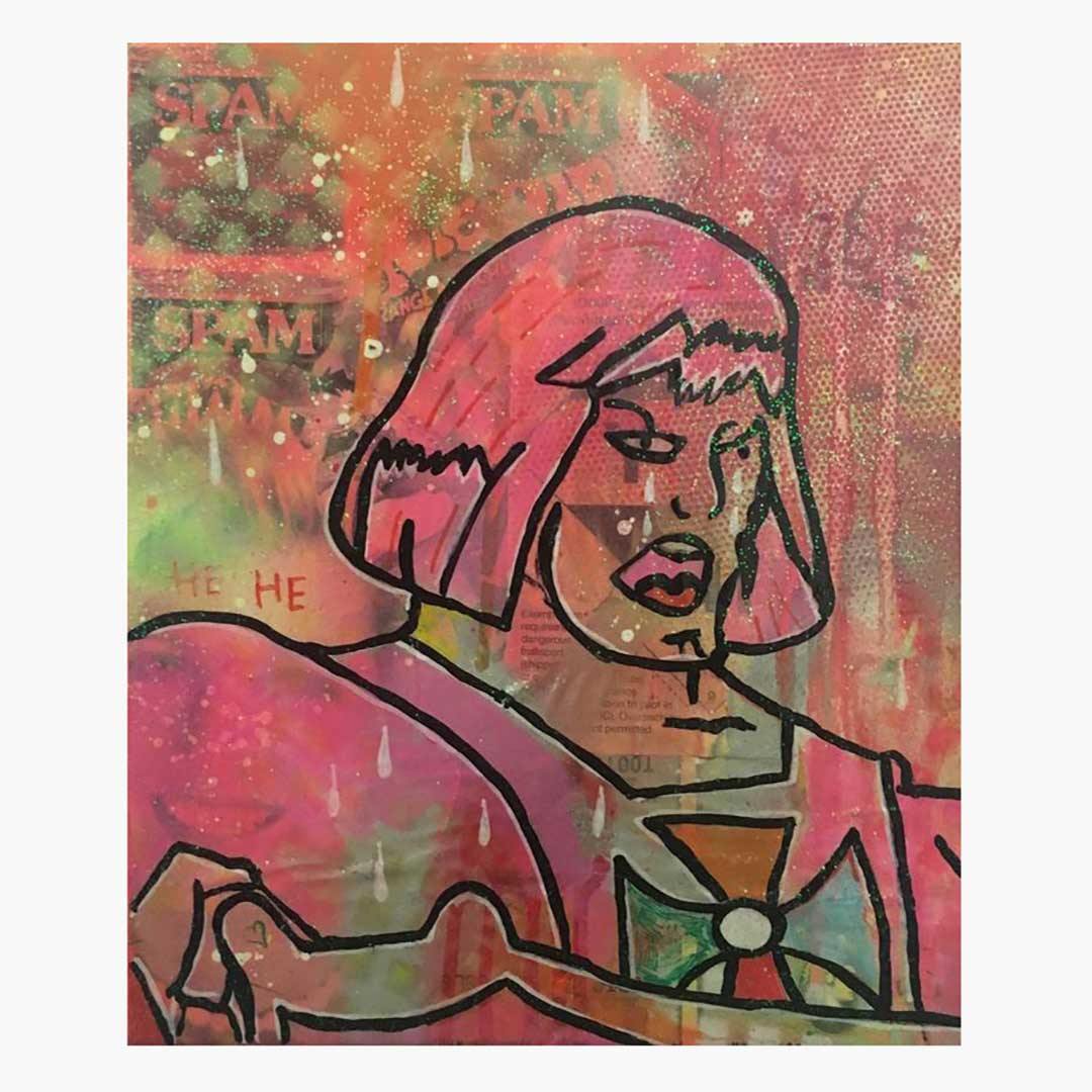 He He by Barrie J Davies 2016, Mixed media on canvas, 25cm x 30cmm, Unframed. Barrie J Davies is an Artist - Pop Art and Street art inspired Artist based in Brighton England UK - Pop Art Paintings, Street Art Prints & Editions available.