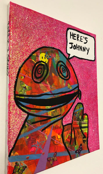 Here’s Johnny by Barrie J Davies 2019, mixed media on canvas, unframed, 35cm x 28cm. Barrie J Davies is an Artist - Pop Art and Street art inspired Artist based in Brighton England UK - Pop Art Paintings, Street Art Prints & Editions available. 