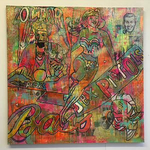 Higher than the sun by Barrie J Davies 2016, mixed media on canvas 90cm x 90cm, unframed. Barrie J Davies is an Artist - Pop Art and Street art inspired Artist based in Brighton England UK - Pop Art Paintings, Street Art Prints & Editions available.