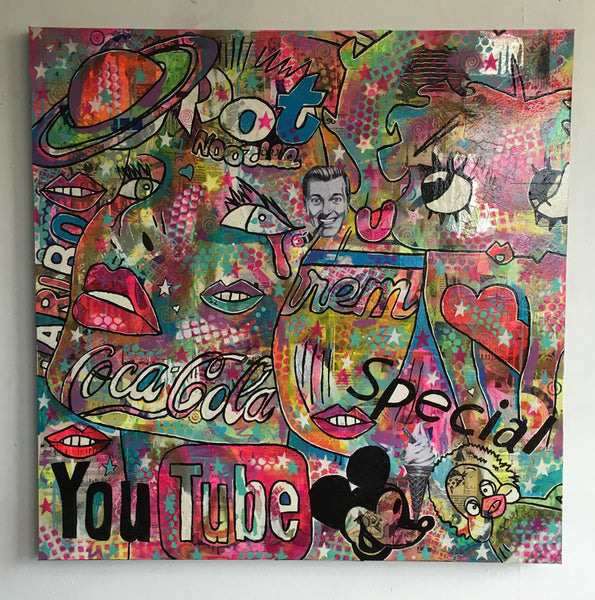 Hocus Pocus by Barrie J Davies 2016, mixed media on canvas 90cm x 90cm, unframed. Barrie J Davies is an Artist - Pop Art and Street art inspired Artist based in Brighton England UK - Pop Art Paintings, Street Art Prints & Editions available.