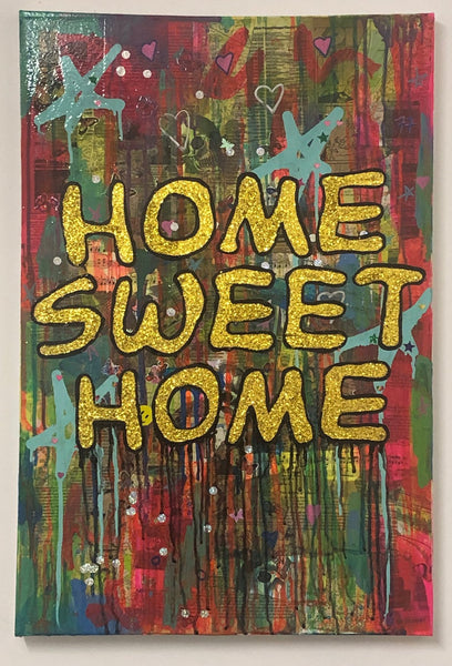 Home Sweet Home by Barrie J Davies 2019, mixed media on canvas, Unframed, 50cm x 75cm. Barrie J Davies is an Artist - Pop Art and Street art inspired Artist based in Brighton England UK - Pop Art Paintings, Street Art Prints & Editions available.