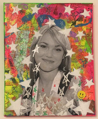 Internet girl by Barrie J Davies 2018, mixed media on canvas, 28cm x 35cm, unframed. Barrie J Davies is an Artist - Pop Art and Street art inspired Artist based in Brighton England UK - Pop Art Paintings, Street Art Prints & Editions available.