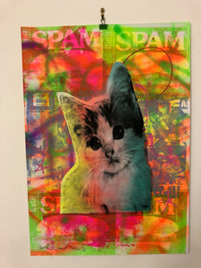 Kitschy Cat Print by Barrie J Davies 2021 - unframed Silkscreen print on paper (hand finished) edition of 1/1 - A2 size 42cm x 59.4cm.
