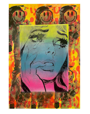Lady Crying Fade Print by Barrie J Davies 2022 - unframed Silkscreen print on paper (hand finished) edition of 1/1 - A2 size 42cm x 59.4cm.