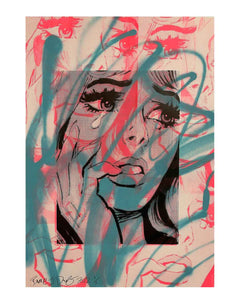 Lady Crying Print by Barrie J Davies 2022 - unframed Silkscreen print on paper (hand finished) edition of 1/1 - A2 size 42cm x 59.4cm.
