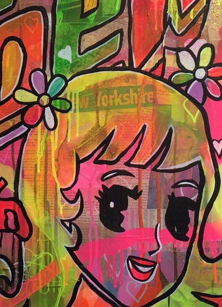 Lady Luck by Barrie J Davies 2015, mixed media on canvas 60cm x 80cm, Unframed. Barrie J Davies is an Artist - Pop Art and Street art inspired Artist based in Brighton England UK - Pop Art Paintings, Street Art Prints & Editions available.
