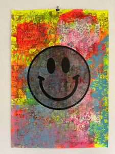 Large Happy Now Print - unframed Silkscreen print on paper (hand finished) edition of 1/1 - A1 size 59 cm x 84 cm. Buy online with free delivery worldwide to your door.