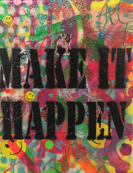 Make it Happen by Barrie J Davies 2019, Mixed media on Canvas, 20cm x 25cm, Unframed. Barrie J Davies is an Artist - Urban Pop Art and Street art inspired Artist based in Brighton England UK - Pop Art Paintings, Street Art Prints & collectables.