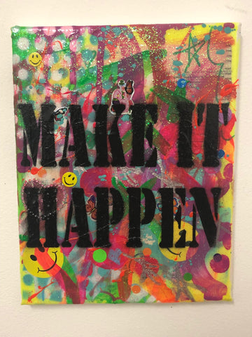 Make it Happen by Barrie J Davies 2019, Mixed media on Canvas, 20cm x 25cm, Unframed. Barrie J Davies is an Artist - Urban Pop Art and Street art inspired Artist based in Brighton England UK - Pop Art Paintings, Street Art Prints & collectables.