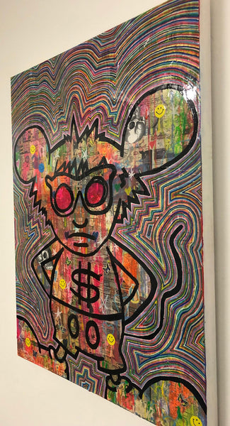 Mandy Mouse by Barrie J Davies 2019, mixed media on canvas, Unframed, 60cm x 80cm. Barrie J Davies is an Artist - Urban Pop Art and Street art inspired Artist based in Brighton England UK - Pop Art Paintings, Street Art Prints & collectables. 