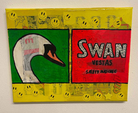 Match Box Painting by Barrie J Davies 2022, Mixed media on Canvas, 28cm x 35cm, Unframed and ready to hang.