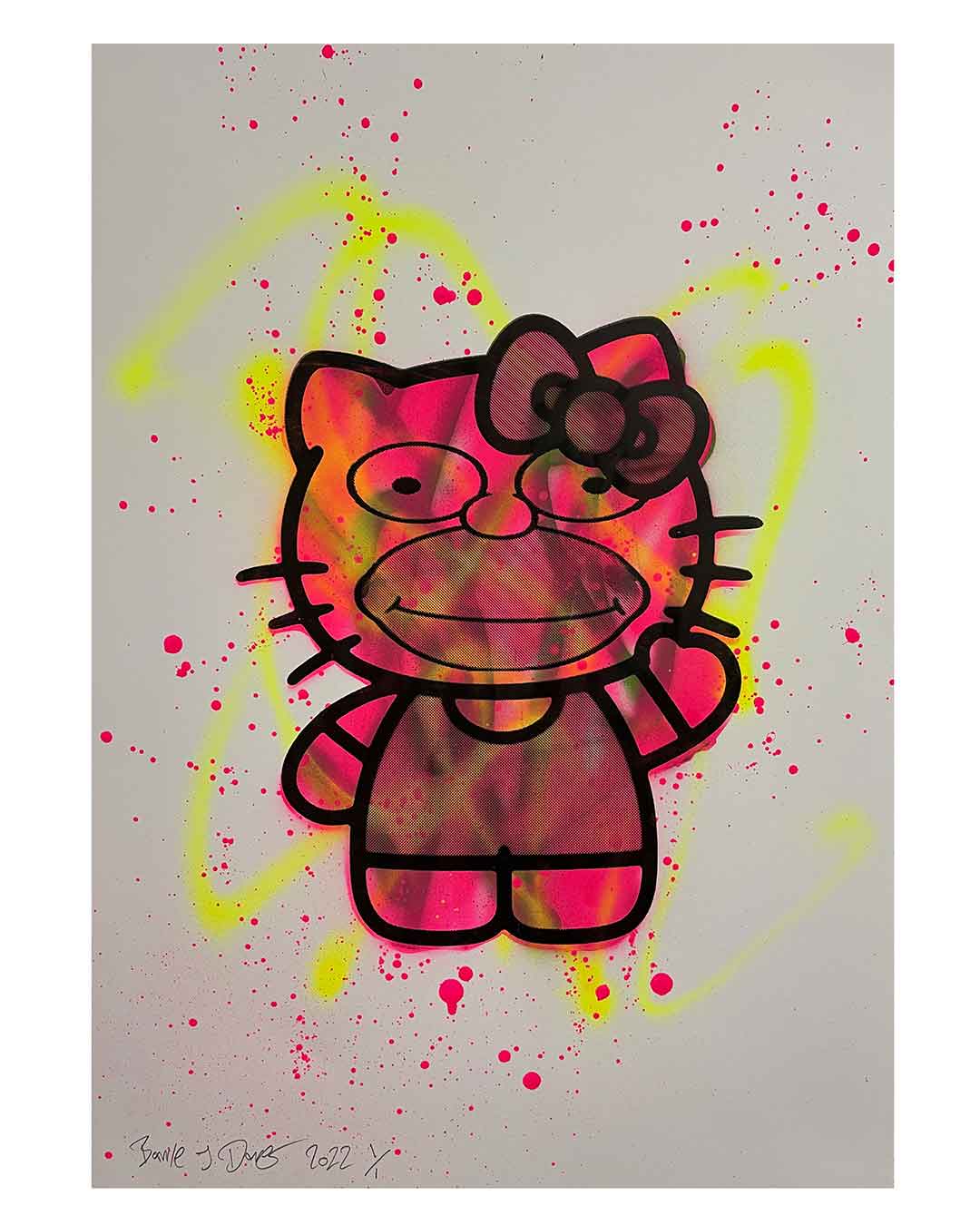 Meow Homer Mix Print by Barrie J Davies 2022 - unframed Silkscreen print on paper (hand finished) edition of 1/1 - A2 size 42cm x 59.4cm.