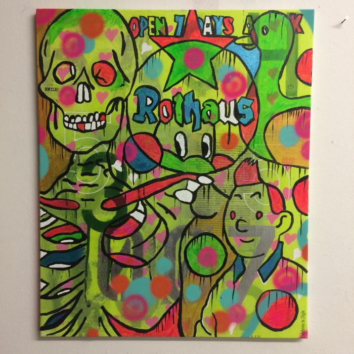 Moon Duo by Barrie J Davies 2015, Mixed media on canvas, unframed, 50cm x 60cm. Barrie J Davies is an Artist - Pop Art and Street art inspired Artist based in Brighton England UK - Pop Art Paintings, Street Art Prints & Editions available.