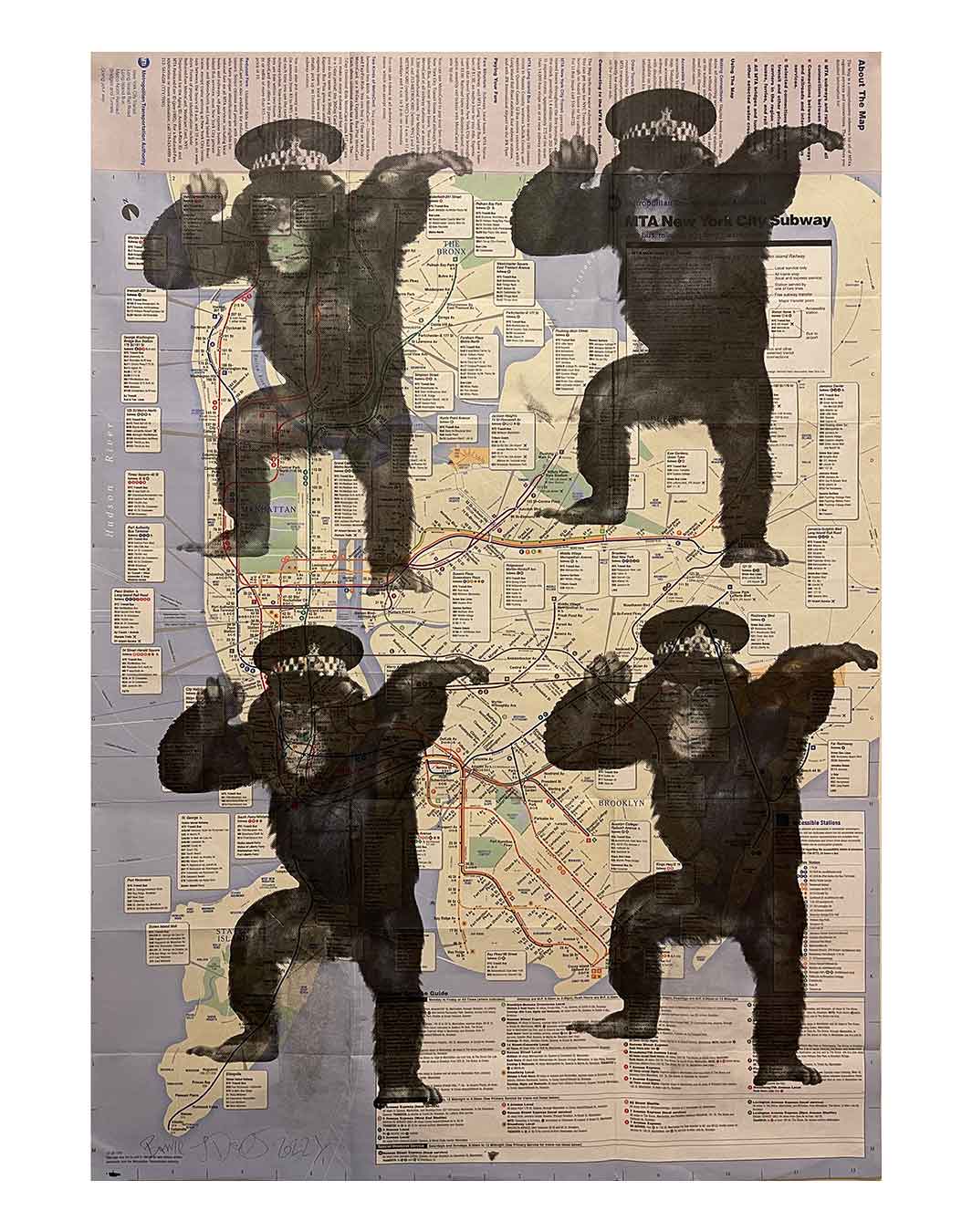 New York Bored Ape Print by Barrie J Davies 2022, unframed Silkscreen print on paper (hand finished) edition of 1/1, size 83cm x 58cm.
