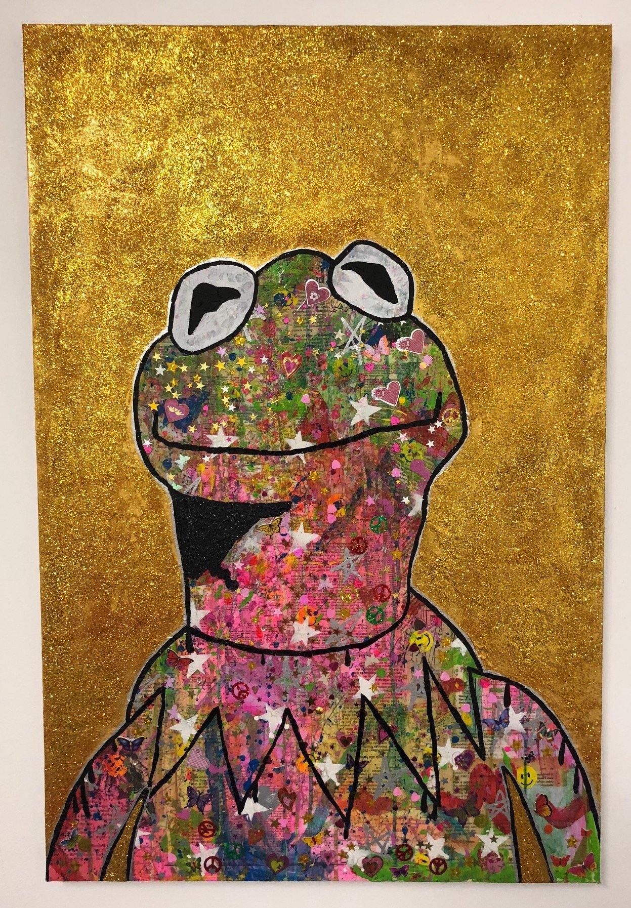Peace Frog by Barrie J Davies 2018, mixed media on canvas, Unframed, 60cm x 100cm. Barrie J Davies is an Artist - Pop Art and Street art inspired Artist based in Brighton England UK - Pop Art Paintings, Street Art Prints & Editions available.
