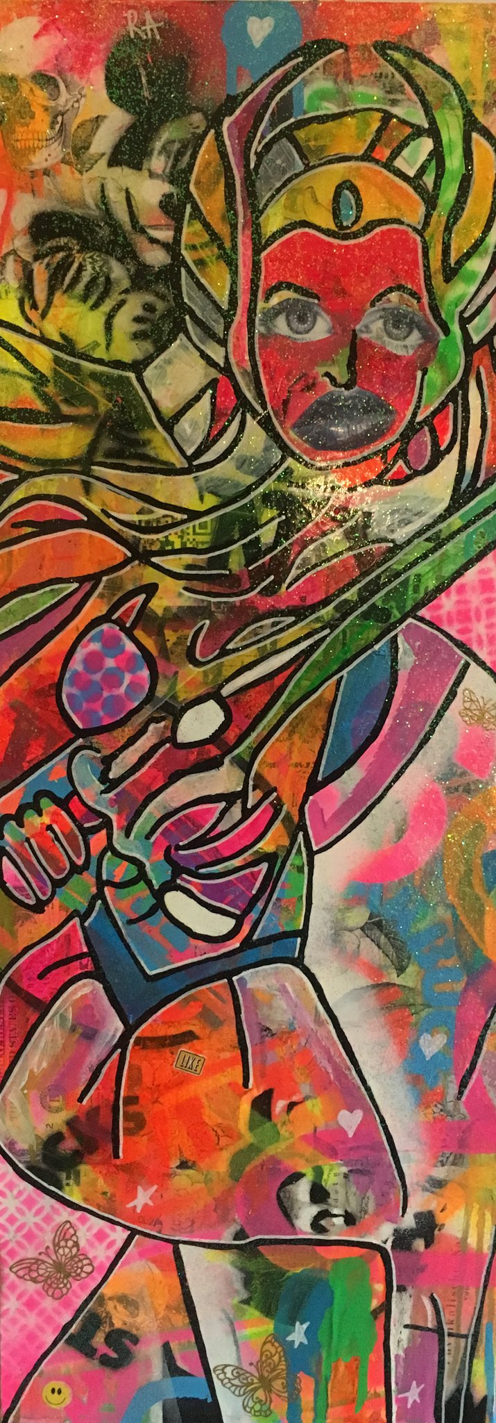 Peace Sword by Barrie J Davies 2017, Mixed media on canvas, 30cm x 80cm, unframed. Barrie J Davies is an Artist - Pop Art and Street art inspired Artist based in Brighton England UK - Pop Art Paintings, Street Art Prints & Editions available.