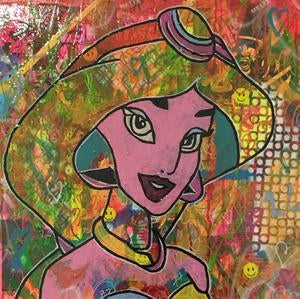 Pearls Dream by Barrie J Davies 2018, Mixed media on Canvas, 50cm x 50cm, Unframed. Barrie J Davies is an Artist - Pop Art and Street art inspired Artist based in Brighton England UK - Pop Art Paintings, Street Art Prints & Editions available.