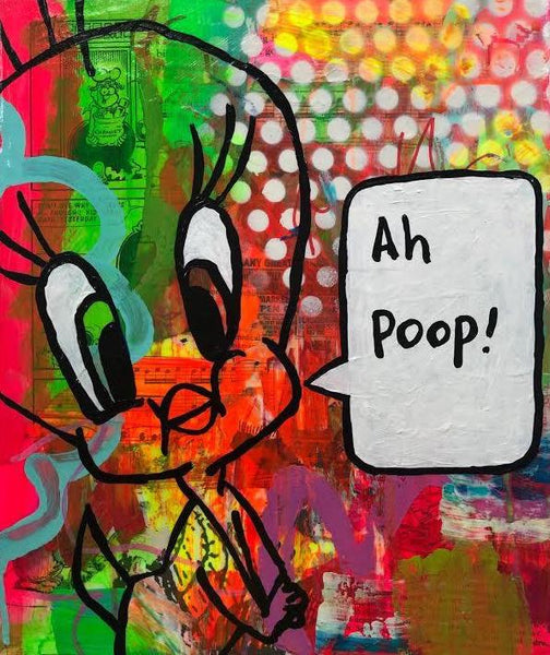 Poop by Barrie J Davies 2019, mixed media on canvas, 25cm x 30 cm, unframed. Barrie J Davies is an Artist - Pop Art and Street art inspired Artist based in Brighton England UK - Pop Art Paintings, Street Art Prints & Editions available. 